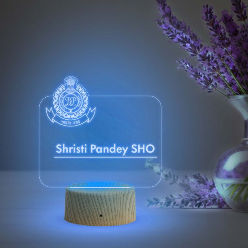 Personalized SHO Delhi Police night lamp with Multicolored Light Customized with Name Gift for Police Officer , Home & Office Decor